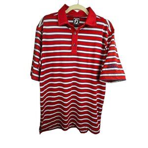FootJoy Red Striped Golf Polo Shirt Titleist Athletic Fit Performance sz Medium‎